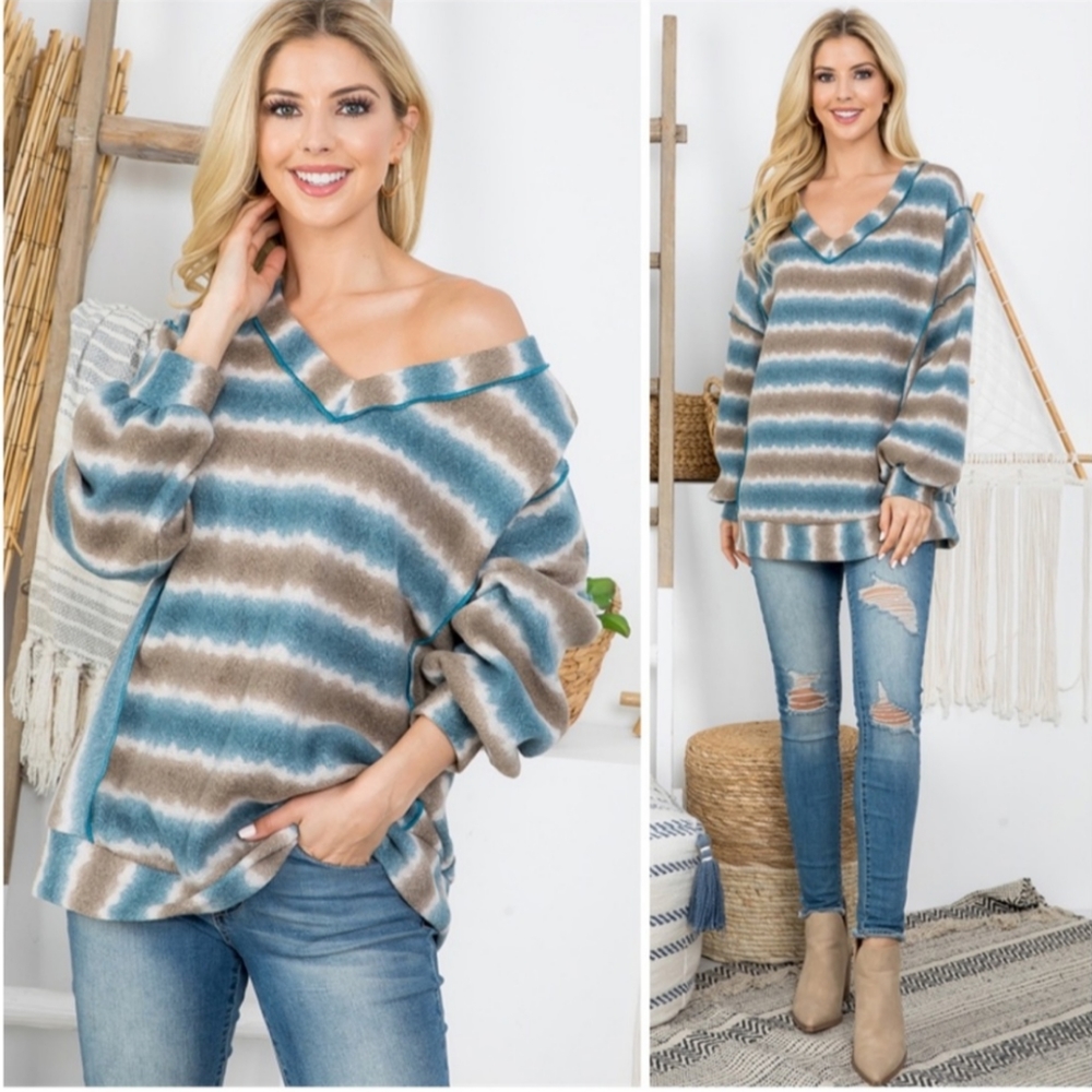 Ces Femme V-Neck Oversized Slouchy Stripe Sweater